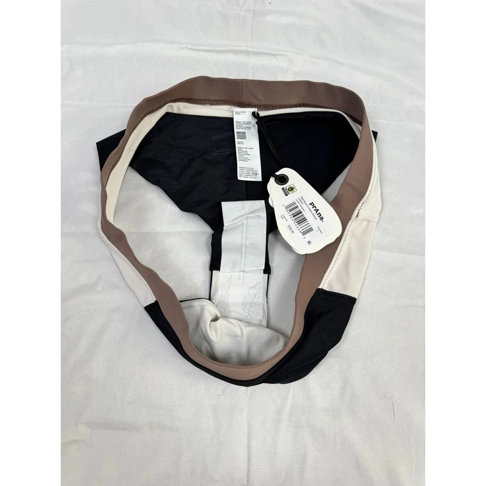 Prana Reia Bikini Bottom Black Brown Cream Colorblock Cheeky Swim Size L NEW